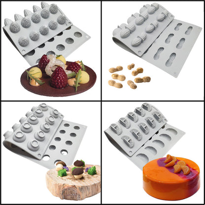 Silicone Molds for Cake Decoration - Peanuts, Mushrooms, Fruits
