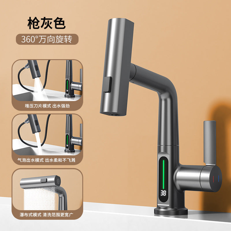 German Gun Gray Digital Faucet with Pull-Down Spout
