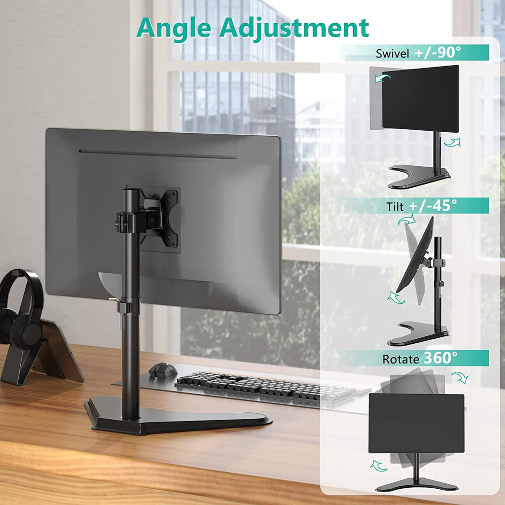 Single Monitor Stand up to 32 Inch Screens, Freestanding Single Monitors Arm Desk Mount, Universal VESA Monitor Mount 75X75/100X100Mm, Adjustable Height and Angle (MF001), Black