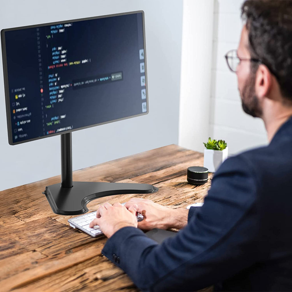 Single Monitor Stand up to 32 Inch Screens, Freestanding Single Monitors Arm Desk Mount, Universal VESA Monitor Mount 75X75/100X100Mm, Adjustable Height and Angle (MF001), Black