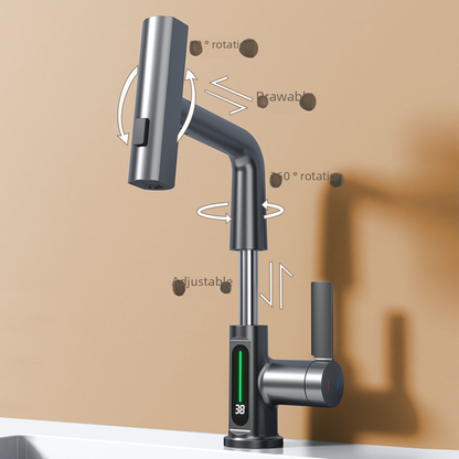 German Gun Gray Digital Faucet with Pull-Down Spout