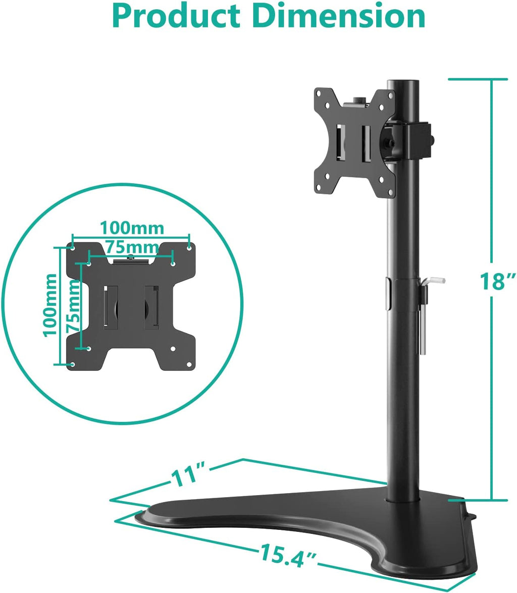 Single Monitor Stand up to 32 Inch Screens, Freestanding Single Monitors Arm Desk Mount, Universal VESA Monitor Mount 75X75/100X100Mm, Adjustable Height and Angle (MF001), Black