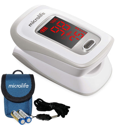 Microlife Fingertip Pulse Oximeter Portable Home Blood Oxygen Saturation Monitor (SpO2) with Pulse Rate Measurements and Pulse Strength Bar Graph Digital LED Display