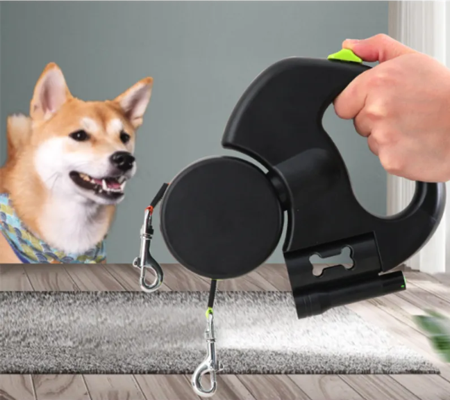 Walk Two Dogs at Once – Retractable Double Dog Leash with Light